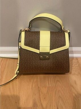 GUESS KIMBALL TOP HANDLE CANVAS CROSSBODY IN BROWN